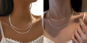 Dubbellaagse sprankelende zilveren sleutelbeinketting minimalistische ketting voor dames