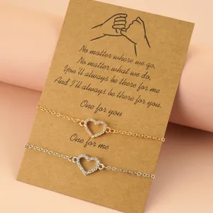 Mode Alliage Strass Cœur Chaîne Bracelet Couple Femmes Bijoux Or Et Argent Plaqués Poignet Chaîne Cadeau