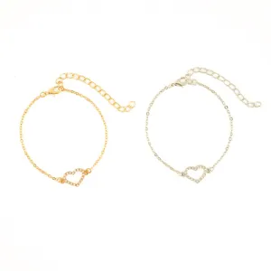 Bracelets de chaîne coeur strass dorés et argentés, cadeau de bijoux élégant pour femmes.