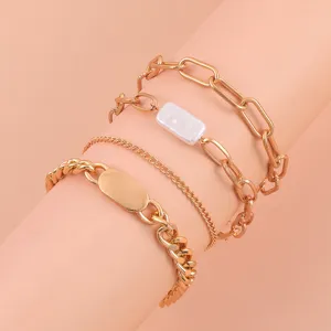 Gold chain bracelet set with pearl accent multi layer fashion jewelry for women chic stylish look