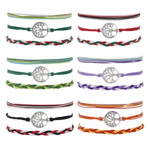 Bracelet Tissé Fait Main Arbre de Vie Arbre Chanceux Multicouche Tressé Style Ethnique en Alliage pour Femme Homme Bijoux