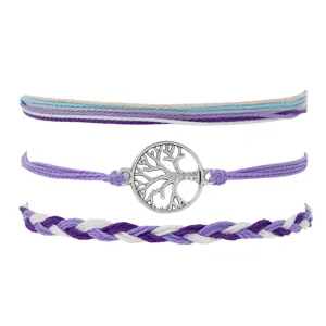 Set de bracelets tissés faits à la main avec pendentif arbre de vie, bijoux en corde tressée.