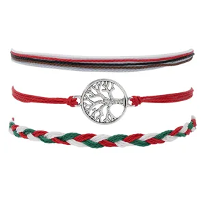 Ensemble de bracelets tressés à la main avec pendentif arbre de vie argenté et cordes.