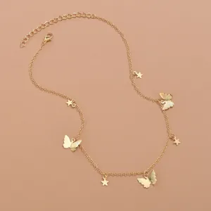 Gold butterfly star pendant necklace for women ins style minimalist jewelry accessory