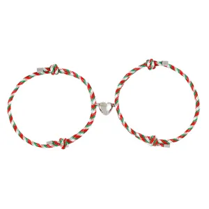 Christmas magnetic matching couple braided bracelets red white green rope friendship jewelry