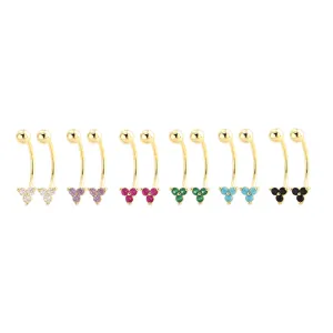 Orecchini con bilanciere curvo in argento S925 con grappoli a tre pietre. Opzioni multicolore.