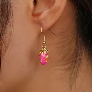 Orecchini pendenti drago frutto placcato oro gioielli frutta tropicale per donna accessori.