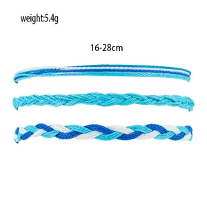 Set Bracciali Intrecciati Fatti A Mano Blu Bianco Multicolore Cordino Regolabile Gioielli