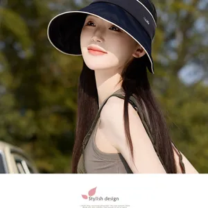 Women wide brim empty top sun protection hat outdoor breathable half net sun visor cap stylish.