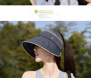 Women's wide brim empty top sun protection hat with breathable mesh for outdoor summer use.