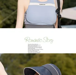 Details of women's ice-feeling sun hat and sports top, breathable and stylish for outdoor use.
