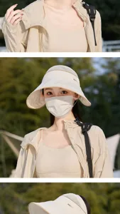 Women outdoor sun protection empty top hat wide brim breathable mesh summer beach cap