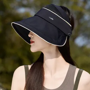 Women wide brim empty top sun hat with mesh breathable design for outdoor UV protection.