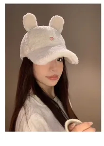 Jolie casquette de baseball en peluche d'oreilles de lapin, bonnet d'hiver bien chaud.