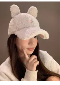 Casquette de baseball en peluche avec oreilles de lapin, bonnet chaud d'hiver pour femme.