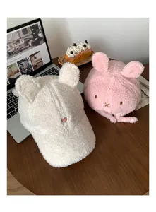 Casquette de baseball en peluche avec oreilles de lapin pour femmes, automne hiver mignonne.