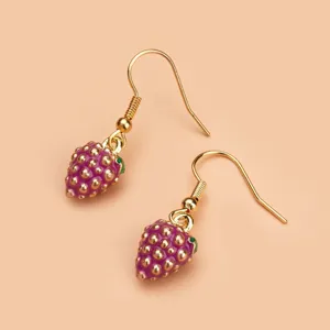 Orecchini a gancio fragola viola frutta tropicale carina, stile coreano moda dolcezza.