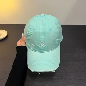 Gorra de béisbol verde menta desgastada con bordado, elegante sombrero para sol.