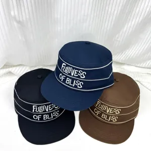 Sombrero Plano de Algodón para Mujer Casual Rayado Bordado Letra Marina Sombrero Ajustable Street Hip Hop Gorra de Béisbol