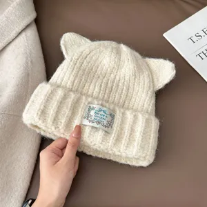 Bonnet tricoté oreilles de chat mignon japonais automne hiver épais chaud bonnet décontracté