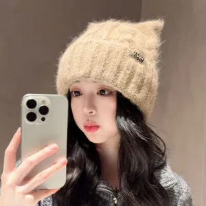 Korean style autumn winter knit cat ear hat women fashion cute warm wool cap