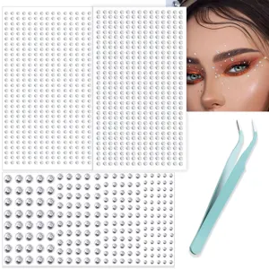 660pcs Face Rhinestones Self-Adhesive Face Gems Eye Jewels DIY Makeup Stickers with Tweezer