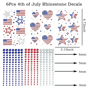 Set de pedreria para el 4 de julio, gemas faciales autoadhesivas con estrellas y banderas.