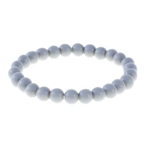 Close-up detail of grey round bead elastic bracelet, smooth surface and simple daily wear design.