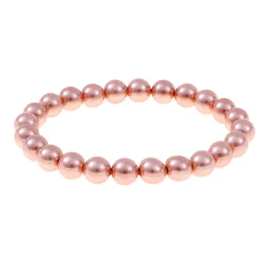 Detailed view of the pink pearl beaded elastic bracelet, showcasing smooth round beads and luster.