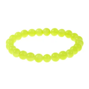 Close-up detail shot of the vibrant yellow-green beaded stretch bracelet texture.