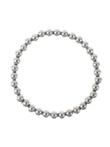 Bracciale elastico con sfere in metallo argentato, design minimalista, gioiello chic.