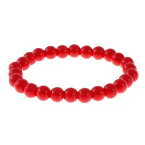 Red beaded elastic stretch bracelet for women, stylish daily wear handmade jewelry.