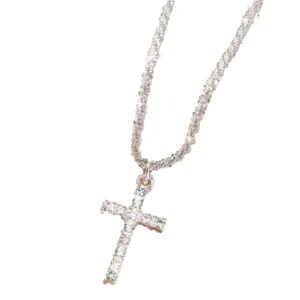 Sprankelende strass kruis sleutelbeen ketting, elegante minimalistische mode dames sieraden.