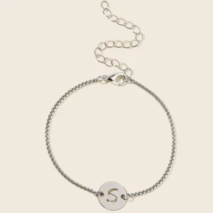 Silbernes Edelstahl Initialen S Anhänger Charm Armband für Damen mit Verlängerungskette