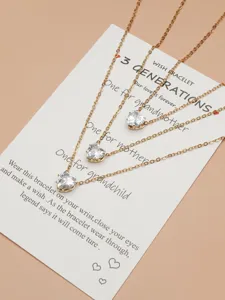 Three generations heart cubic zirconia pendant necklace jewelry set with wish card gift detail