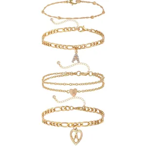 Gold anklet set for women multi-layer heart letter charm ankle bracelet jewelry