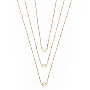Multi-layer gold-toned necklace featuring charming faceted heart pendants for women main view.