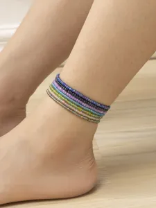 Ensemble de chevillères colorées multicouches bohème, bijoux de pied élastiques.