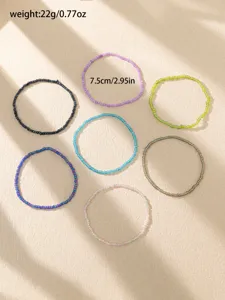 Ensemble de bracelets de cheville élastiques perlés colorés style bohème pour femmes chic