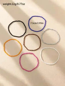 Ensemble de chevillères en perles colorées, style bohème bracelets élastiques plage d'été.