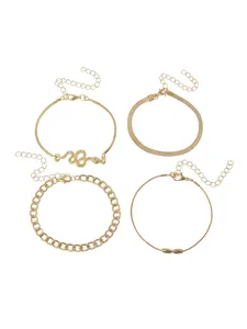 Gold layered anklet set featuring snake pendant and chains for women fashion jewelry accessories