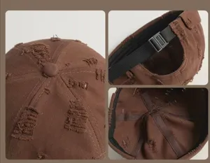 Cappello docker marrone invecchiato per uomo e donna, berretto miki senza tesa regolabile.