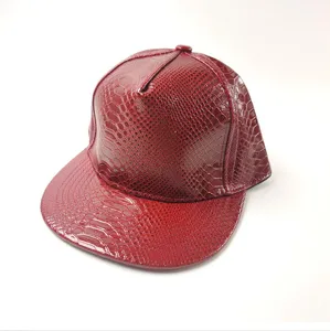 Red snakeskin textured PU leather flat brim hip hop hat stylish street style baseball cap