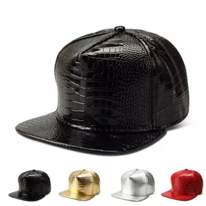 Unisex fashion PU leather crocodile pattern snapback hip hop hat flat brim baseball cap