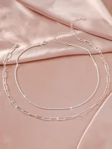 Elegant double layer silver necklace with sparkly chain and paperclip link design.