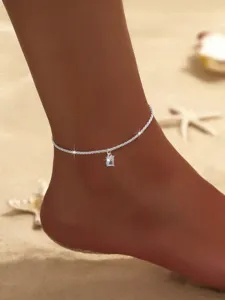 Wunderschönes silbernes Fußkettchen mit funkelndem quadratischen Kristall für Strand.