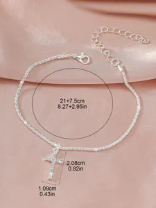 Exquisite silberne Sternenhimmel Fußkette mit funkelndem Kreuzanhänger für modische Strands.
