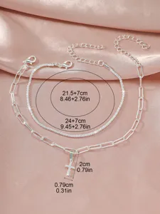 Silberne doppelschichtige Kreuz Fußkette Sternenhimmel Strand Schmuck für Damen verstellbar