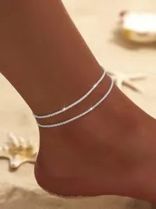 Doppel lagige glitzernde Fußkette für Damen, schicker Strandschmuck, minimalistischer Stil.