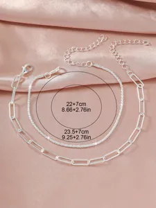 Doppelstrang Silber Fußkettchen Set mit Glitzerkette und Gliederkette für Damen Strand.